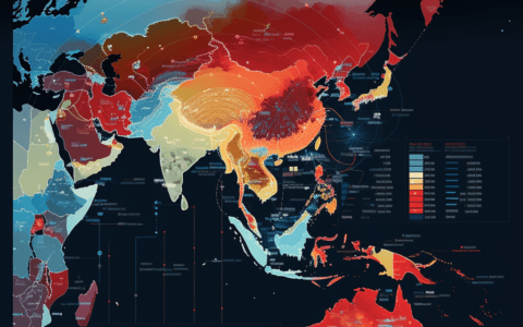 A map of Asia showing statistics and data